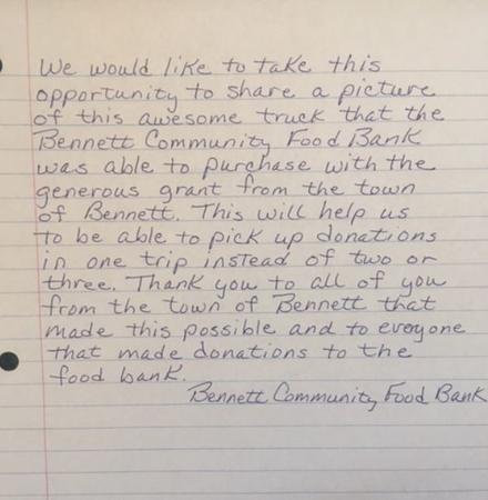 A letter from the Bennett Community Food Bank