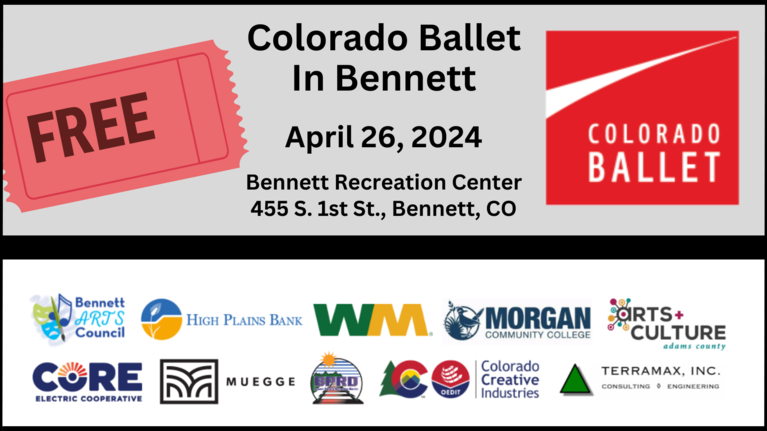 Ad with logos promoting a free ballet event for April 26, 2024